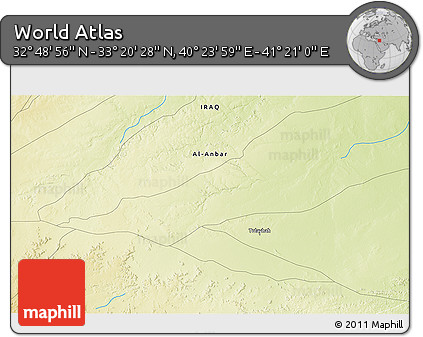 Physical 3D Map of the Area around 33° 4' 42" N, 40° 52' 30" E