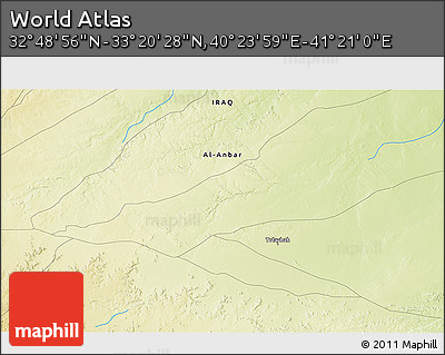 Physical 3D Map of the Area around 33° 4' 42" N, 40° 52' 30" E