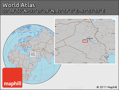 Gray Location Map of the Area around 33° 4' 42" N, 43° 25' 29" E