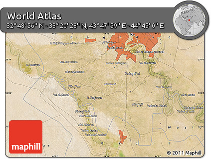 Satellite Map of the Area around 33° 4' 42" N, 44° 16' 29" E