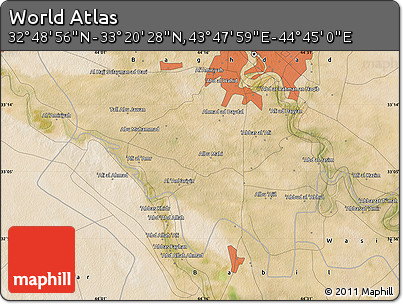 Satellite Map of the Area around 33° 4' 42" N, 44° 16' 29" E