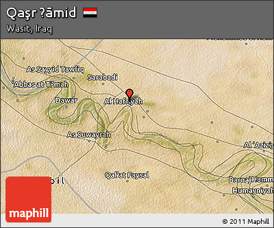 Satellite 3D Map of Qaşr Ḩāmid