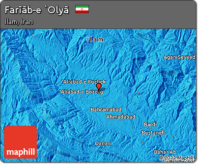 Political 3D Map of Farīāb-e `Olyā