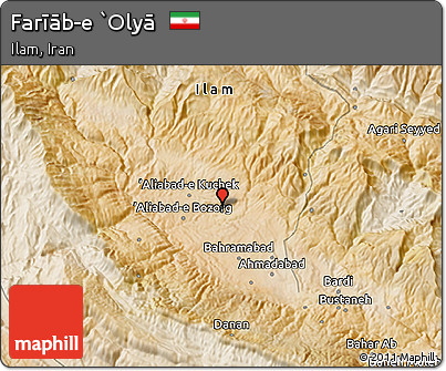 Satellite 3D Map of Farīāb-e `Olyā