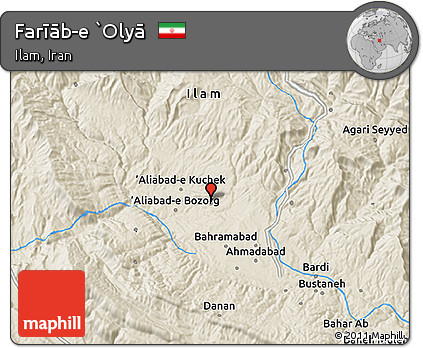 Shaded Relief 3D Map of Farīāb-e `Olyā