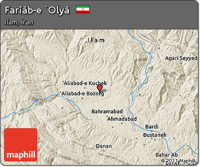 Shaded Relief 3D Map of Farīāb-e `Olyā