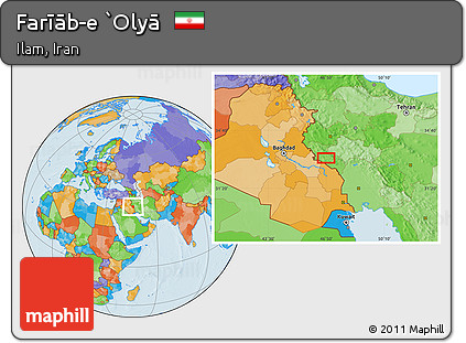 Political Location Map of Farīāb-e `Olyā