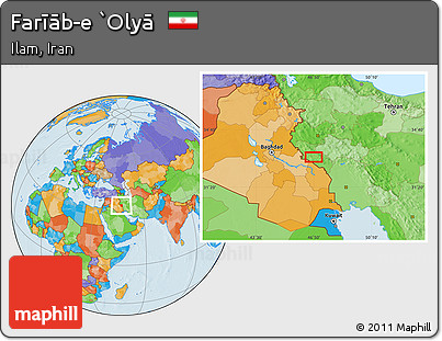 Political Location Map of Farīāb-e `Olyā