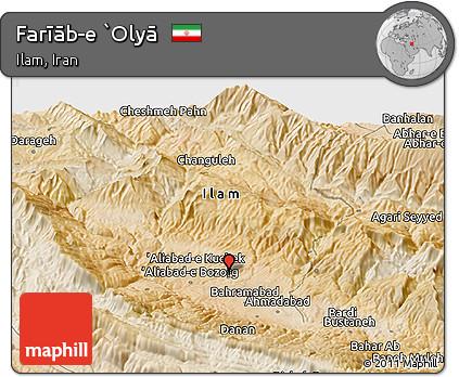Satellite Panoramic Map of Farīāb-e `Olyā