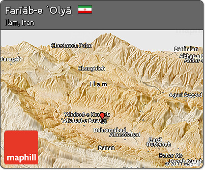Satellite Panoramic Map of Farīāb-e `Olyā