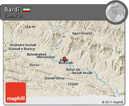 Shaded Relief Panoramic Map of Bardī