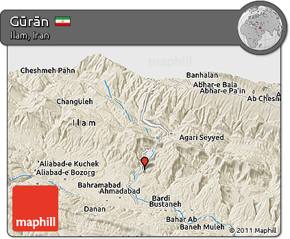 Shaded Relief Panoramic Map of Gūrān