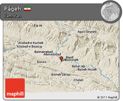 Shaded Relief Panoramic Map of Pāgeh