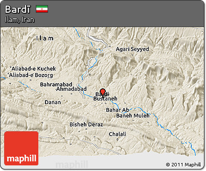 Shaded Relief Panoramic Map of Bardī