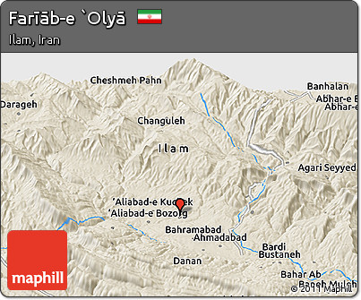Shaded Relief Panoramic Map of Farīāb-e `Olyā