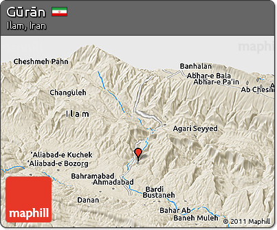 Shaded Relief Panoramic Map of Gūrān