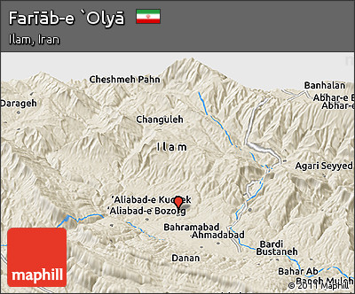 Shaded Relief Panoramic Map of Farīāb-e `Olyā
