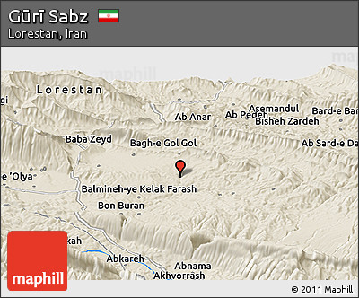 Shaded Relief Panoramic Map of Gūrī Sabz