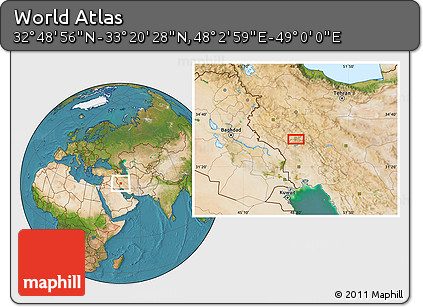 Satellite Location Map of the Area around 33° 4' 42" N, 48° 31' 29" E