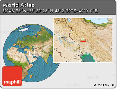 Satellite Location Map of the Area around 33° 4' 42" N, 48° 31' 29" E