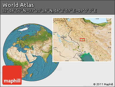 Satellite Location Map of the Area around 33° 4' 42" N, 48° 31' 29" E
