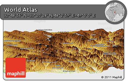Physical Panoramic Map of the Area around 33° 4' 42" N, 48° 31' 29" E