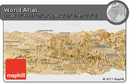 Satellite Panoramic Map of the Area around 33° 4' 42" N, 48° 31' 29" E
