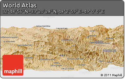 Satellite Panoramic Map of the Area around 33° 4' 42" N, 48° 31' 29" E