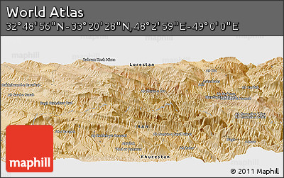 Satellite Panoramic Map of the Area around 33° 4' 42" N, 48° 31' 29" E