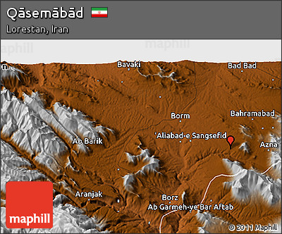 Physical 3D Map of Qāsemābād