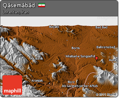 Physical 3D Map of Qāsemābād