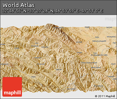 Satellite 3D Map of the Area around 33° 4' 42" N, 49° 22' 30" E