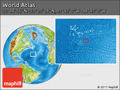 Physical Location Map of the Area around 33° 4' 42" N, 49° 13' 30" W