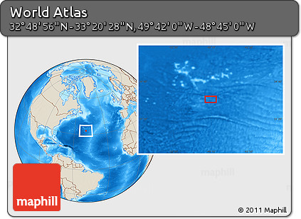 Shaded Relief Location Map of the Area around 33° 4' 42" N, 49° 13' 30" W