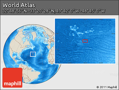 Shaded Relief Location Map of the Area around 33° 4' 42" N, 49° 13' 30" W