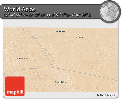 Satellite 3D Map of the Area around 33° 4' 42" N, 4° 19' 30" E