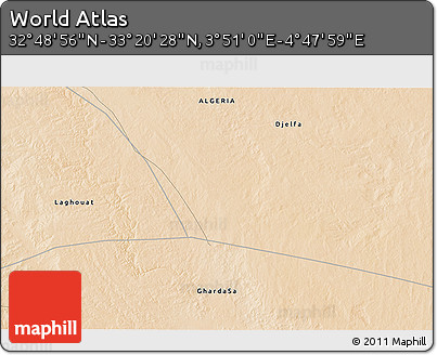 Satellite 3D Map of the Area around 33° 4' 42" N, 4° 19' 30" E