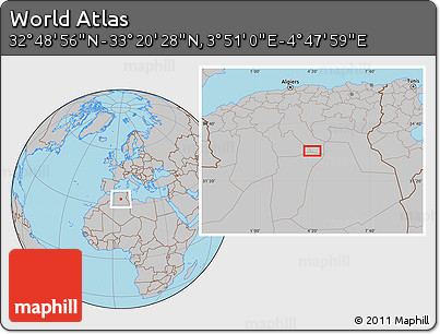 Gray Location Map of the Area around 33° 4' 42" N, 4° 19' 30" E
