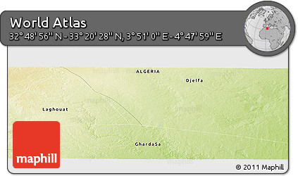 Physical Panoramic Map of the Area around 33° 4' 42" N, 4° 19' 30" E