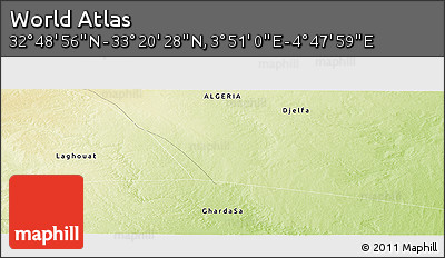 Physical Panoramic Map of the Area around 33° 4' 42" N, 4° 19' 30" E