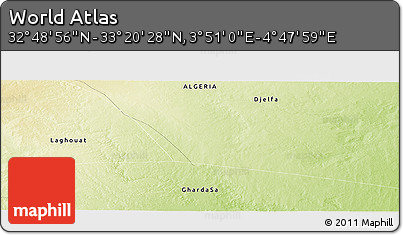 Physical Panoramic Map of the Area around 33° 4' 42" N, 4° 19' 30" E