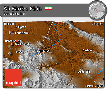 Physical 3D Map of Āb Bārīk-e Pā'īn