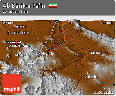Physical 3D Map of Āb Bārīk-e Pā'īn