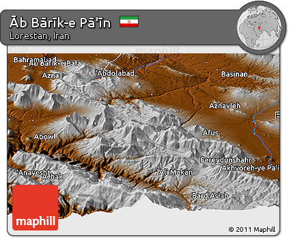 Physical Panoramic Map of Āb Bārīk-e Pā'īn
