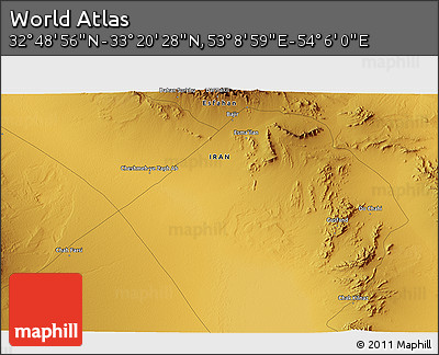 Physical 3D Map of the Area around 33° 4' 42" N, 53° 37' 30" E