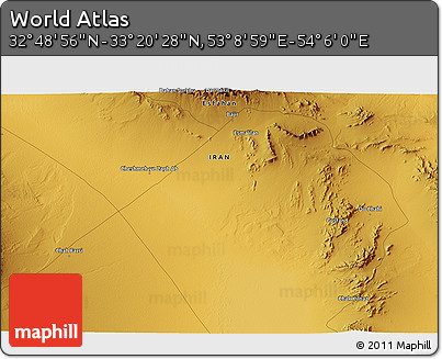 Physical 3D Map of the Area around 33° 4' 42" N, 53° 37' 30" E