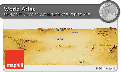 Physical Panoramic Map of the Area around 33° 4' 42" N, 54° 28' 30" E