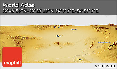 Physical Panoramic Map of the Area around 33° 4' 42" N, 54° 28' 30" E