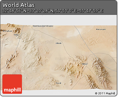 Satellite 3D Map of the Area around 33° 4' 42" N, 55° 19' 30" E