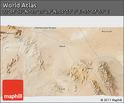 Satellite 3D Map of the Area around 33° 4' 42" N, 55° 19' 30" E